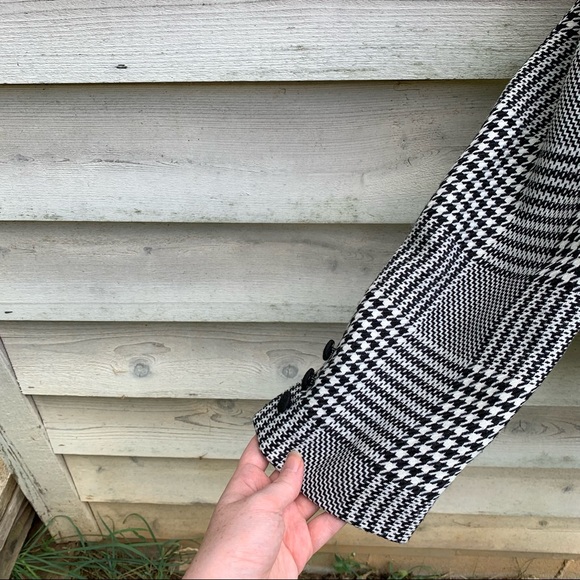 Vintage 80s Wool Blend Plaid Houndstooth Button Up Long Sleeve Collarless Blazer - Picture 12 of 16